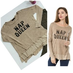 New T PARTY Nap Queen Graphic Mineral Washed Top sz S